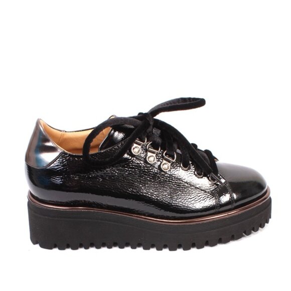 Luca Grossi 686 Black Leather Lace-Up Platform Sneaker Shoes - Picture 3 of 8